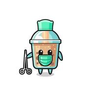 personnage de mascotte de thé à bulles de chirurgien vecteur