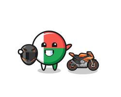 dessin animé mignon drapeau de madagascar en tant que coureur de moto vecteur