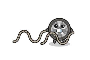 illustration d'une roue de voiture faisant de l'exercice avec une corde de combat vecteur