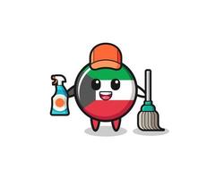 personnage mignon du drapeau du koweït en tant que mascotte des services de nettoyage vecteur