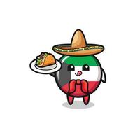 mascotte de chef mexicain drapeau koweït tenant un taco vecteur