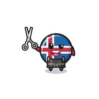 personnage du drapeau de l'islande en tant que mascotte du salon de coiffure vecteur