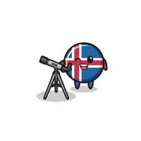 mascotte d'astronome de drapeau d'islande avec un télescope moderne vecteur