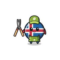 joli drapeau islandais en tant que mascotte de jardinier vecteur
