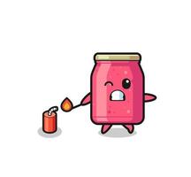 illustration de mascotte de confiture de fraise jouant au pétard vecteur