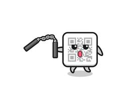 dessin animé de code qr utilisant le nunchaku vecteur