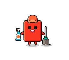 joli personnage de carton rouge en tant que mascotte des services de nettoyage vecteur
