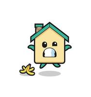 le dessin animé de la maison glisse sur une peau de banane vecteur