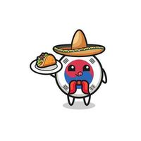 mascotte de chef mexicain drapeau corée du sud tenant un taco vecteur