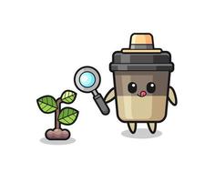 mignon, tasse café, herboriste, recherche, a, plantes vecteur