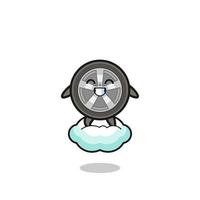 jolie illustration de roue de voiture chevauchant un nuage flottant vecteur