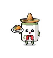 poubelle, chef mexicain, mascotte, tenue, a, taco vecteur