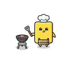 chef de barbecue à carte jaune avec un grill vecteur