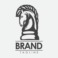 création de logo de cheval d'échecs. illustration de conception de logo noir et blanc. vecteur