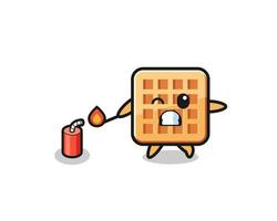 illustration de mascotte de gaufre jouant au pétard vecteur