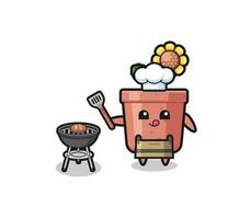 chef de barbecue de pot de tournesol avec un grill vecteur