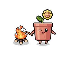 le personnage du pot de tournesol brûle de la guimauve vecteur