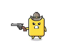 le cowboy carton jaune tire avec une arme à feu vecteur