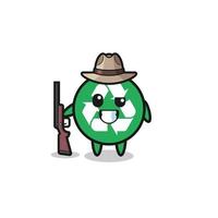 mascotte de chasseur de recyclage tenant une arme à feu vecteur