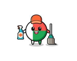 personnage mignon du drapeau de madagascar en tant que mascotte des services de nettoyage vecteur
