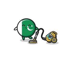 drapeau pakistanais mignon tenant une illustration d'aspirateur vecteur
