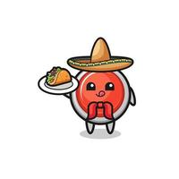 bouton de panique d'urgence chef mexicain mascotte tenant un taco vecteur