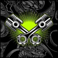 Emblème noir et blanc de piston de moto de croix, logos, insigne - vecteur
