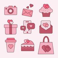 bundles d'icônes de la saint-valentin fond rose doux isolé. vecteur