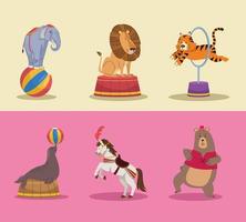 six animaux personnages de cirque vecteur