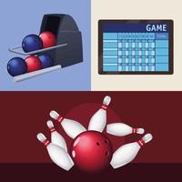 trois icônes de sport de bowling vecteur