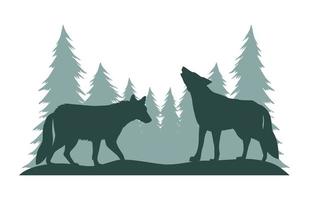loups dans des silhouettes de paysage vecteur