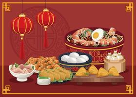 scène de sept plats de cuisine chinoise vecteur