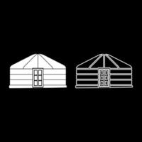 yourte de nomades cadre portable habitation avec porte tente mongole couvrant bâtiment icône contour ensemble illustration vectorielle de couleur blanche image de style plat vecteur