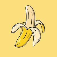 illustration vectorielle de banane à moitié pelée. fruit. nourriture saine. style de dessin animé plat adapté à la page de destination web, bannière, flyer, autocollant, carte, arrière-plan, t-shirt, clip-art vecteur