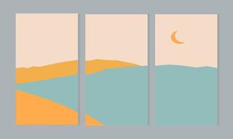 ensemble d'arrière-plans d'affiches esthétiques minimalistes abstraites avec paysage de montagnes et de mer. vecteur