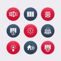 icônes d'énergie solaire, panneaux, énergie alternative, icône de panneau solaire, pictogramme, illustration vectorielle vecteur