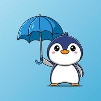 pingouin mignon avec illustration vectorielle parapluie vecteur