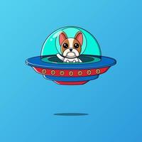 Cute boston terrier dog driving spaceship ufo, vector illustration eps.10