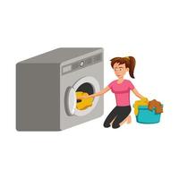 design plat du personnage de dessin animé de femme laver les vêtements vecteur
