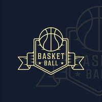 logo de basket-ball dessin au trait illustration vectorielle simple modèle icône conception graphique. signe ou symbole de sport pour l'équipe ou la ligue de club et le concept de compétition avec badge et style de typographie vecteur