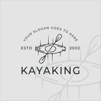 canoë ou kayak logo dessin au trait simple illustration vectorielle minimaliste modèle icône conception graphique. signe ou symbole d'aviron de pagaie de kayak pour le sport extrême ou les voyages d'affaires vecteur