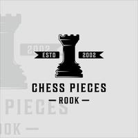 échecs et tour pièce logo illustration vectorielle vintage modèle icône conception graphique. château rétro signe ou symbole pour tournoi d'échecs ou club vecteur