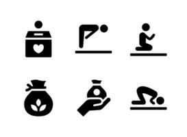 ensemble simple d'icônes solides vectorielles liées à la religion musulmane. contient des icônes comme boîte de dons, homme priant, donnant de l'argent et plus encore. vecteur