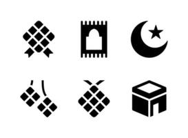 ensemble simple d'icônes solides vectorielles liées au ramadan. contient des icônes comme tapis de prière, lune et étoile, kaaba et plus encore. vecteur