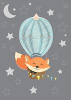 illustration vectorielle de renard mignon avec un ballon à air. affiche pour la décoration de la pépinière. vecteur