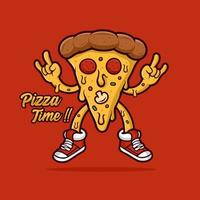 logo de conception de mascotte de temps de pizza vecteur