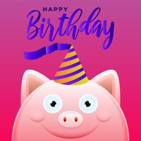 Carte de voeux joyeux anniversaire avec illustration vectorielle cochon mignon vecteur