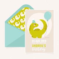 Modèle d&#39;invitation de fête d&#39;anniversaire mignon Vector Dino