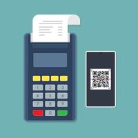 paiement au terminal pos par scan de code qr smartphone. illustration vectorielle vecteur