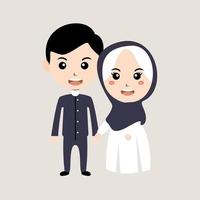 dessin animé musulman mignon pour carte de mariage vecteur